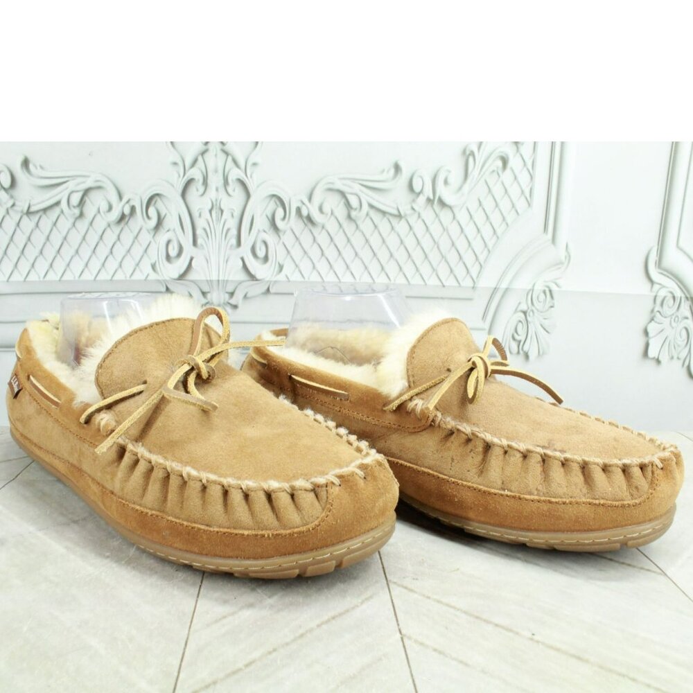 *LL Bean Brown Suede Wicked Good Shearling Moccasin Slippers 12.5 Inches - Picture 2 of 9